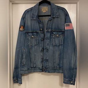 Polo Ralph Lauren blue denim trucker jean jacket XL cookie USA flag patch